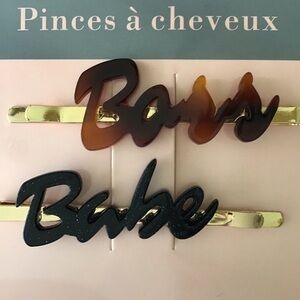 NEW Boss & Babe PAIR Adult Hair Bobby Pins Clips Faux Tortoise Black Shimmer